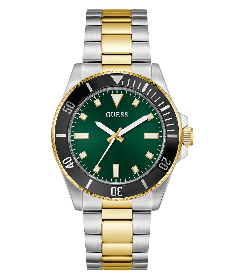 Guess GW0968G4 Men's Quartz Analog Watch Green Dial Two-Tone Stainless Steel Strap