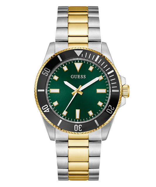 Guess GW0968G4 Men's Quartz Analog Watch Green Dial Two-Tone Stainless Steel Strap