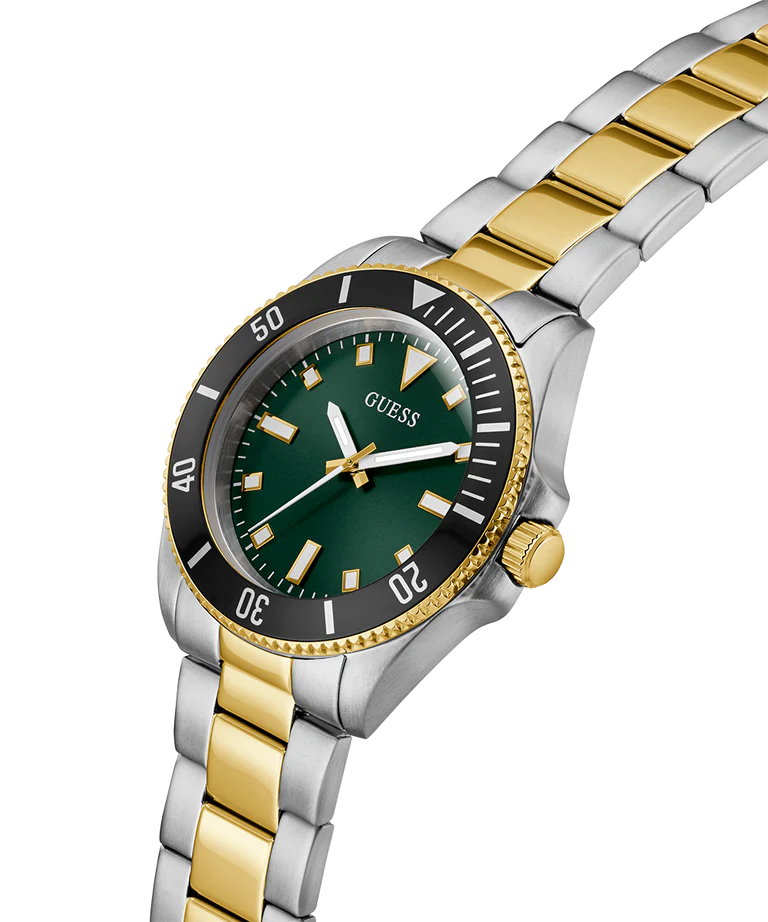 Guess GW0968G4 Men's Quartz Analog Watch Green Dial Two-Tone Stainless Steel Strap
