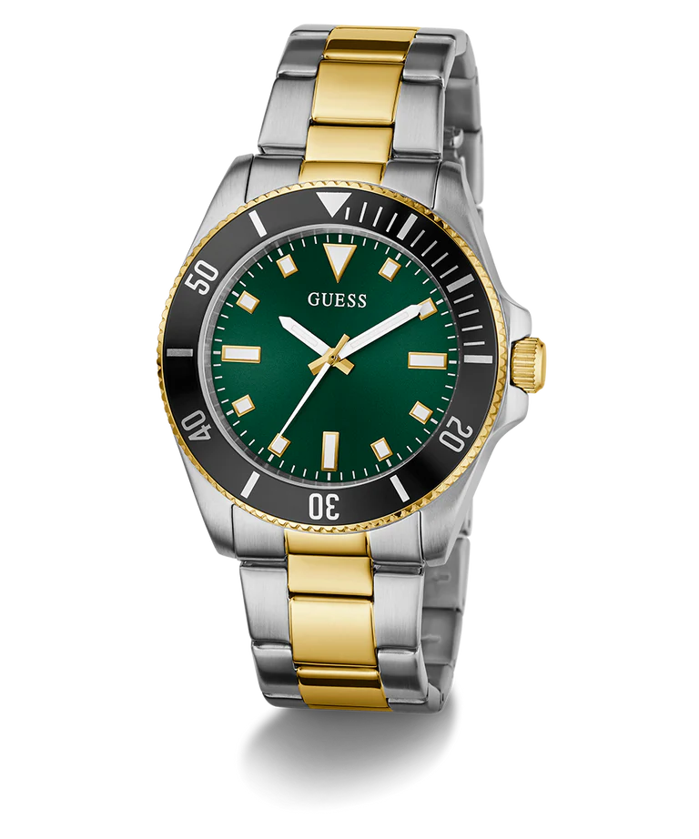 Guess GW0968G4 Men's Quartz Analog Watch Green Dial Two-Tone Stainless Steel Strap