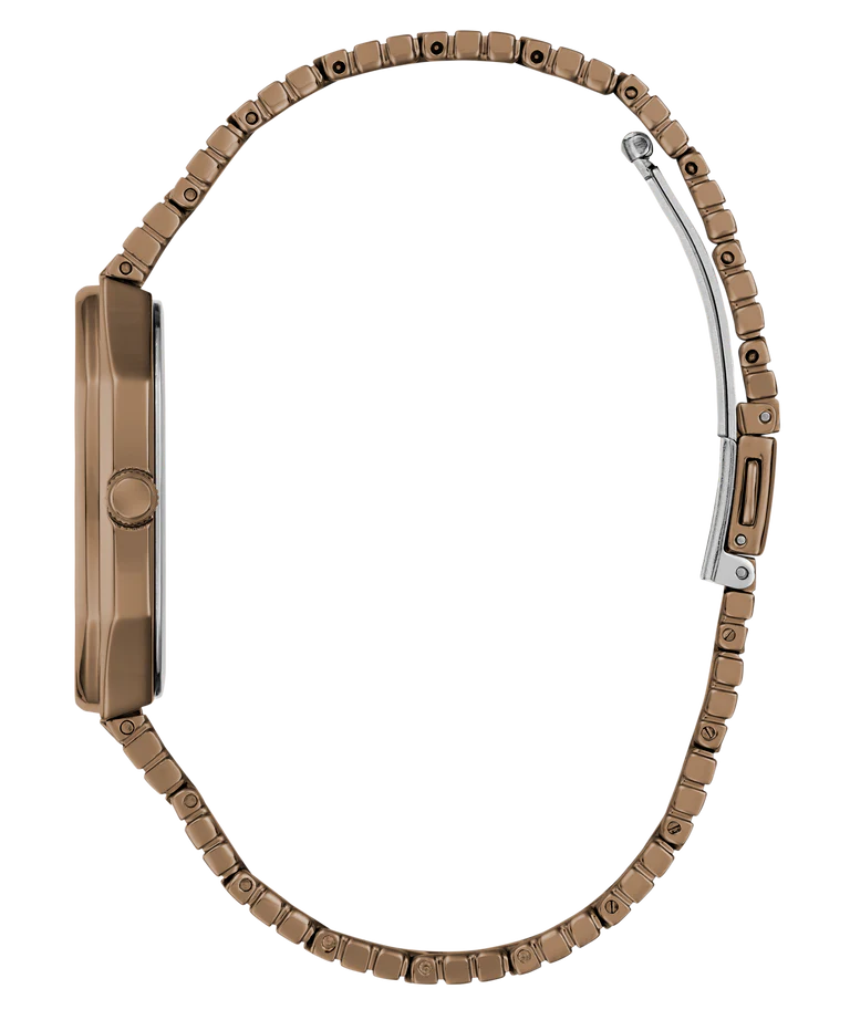 GUESS GW0978G3 Quartz Men’s Oliver Coffee-Tone Rectangle Analog Watch with Bronze Dial & Stainless Steel Strap