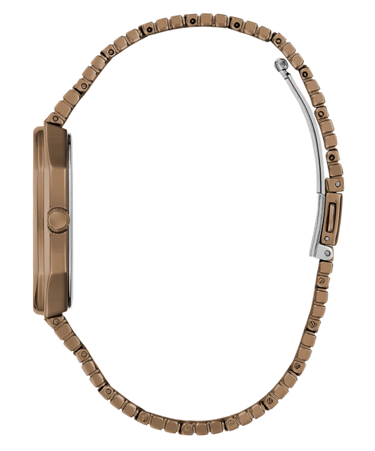 GUESS GW0978G3 Quartz Men’s Oliver Coffee-Tone Rectangle Analog Watch with Bronze Dial & Stainless Steel Strap