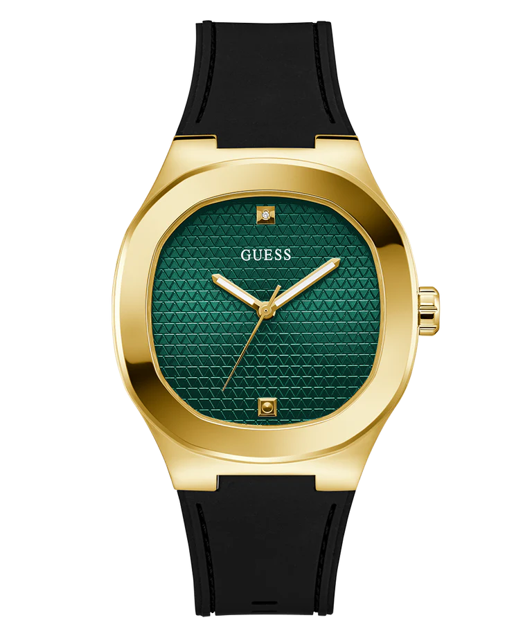 GUESS GW1005G2 Headline Men's Quartz Analog Watch Green Textured Dial Black Silicone Strap