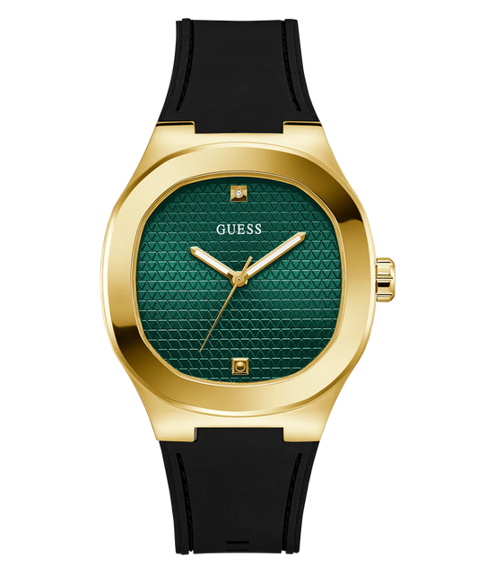GUESS GW1005G2 Headline Men's Quartz Analog Watch Green Textured Dial Black Silicone Strap