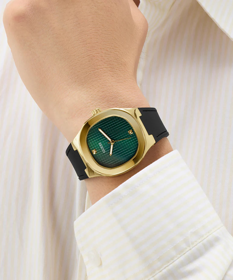 GUESS GW1005G2 Headline Men's Quartz Analog Watch Green Textured Dial Black Silicone Strap