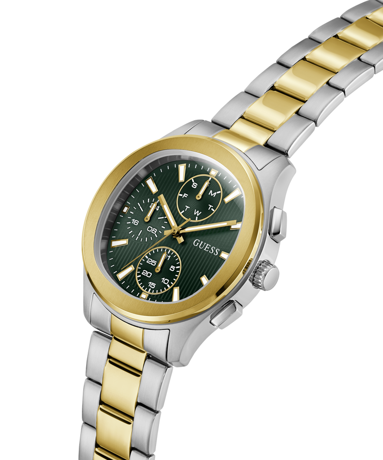Guess GW1048G4 Men's Quartz Analog Watch Green Dial Two-Tone Stainless Steel Strap
