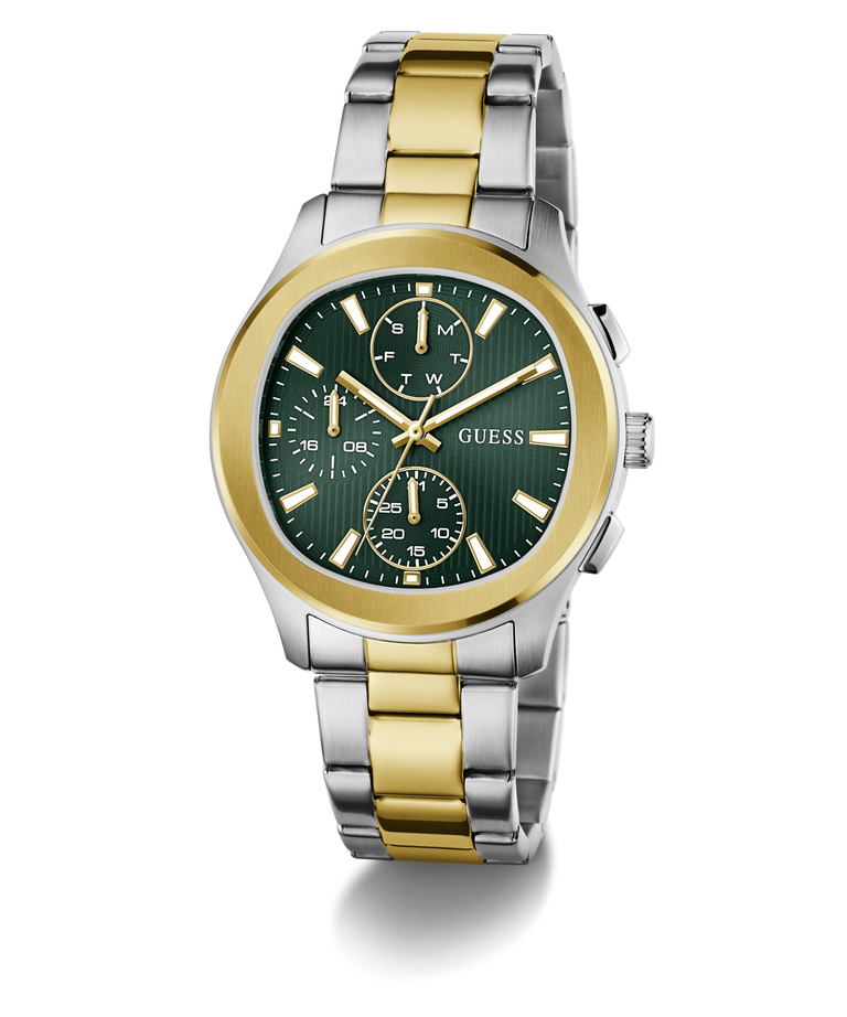 Guess GW1048G4 Men's Quartz Analog Watch Green Dial Two-Tone Stainless Steel Strap