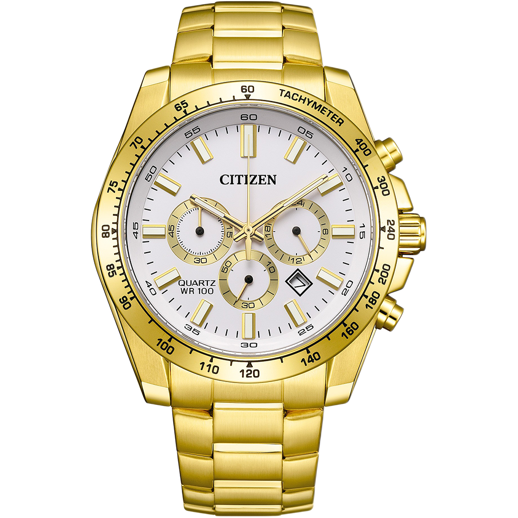Citizen AN8232-53A Quartz Chronograph White Dial with Gold-Tone Stainless Steel Watch for Men