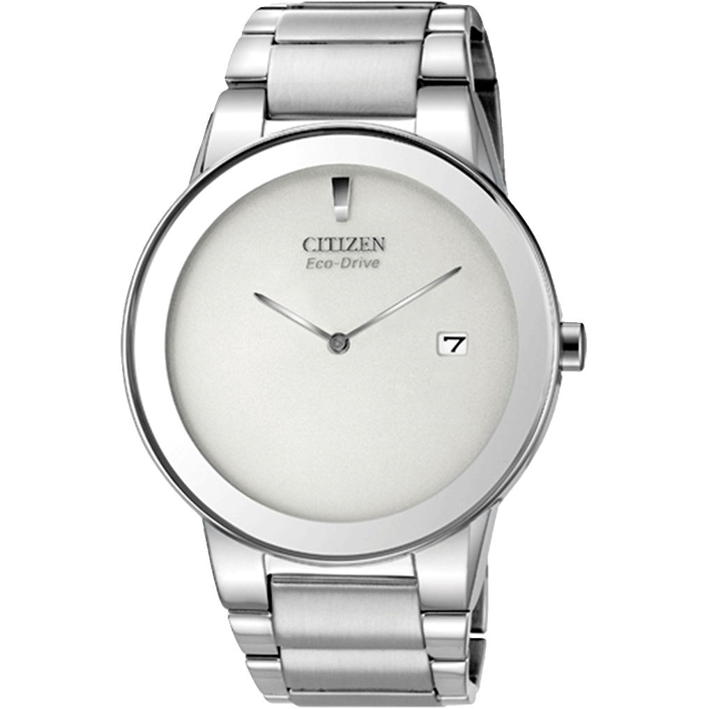 Citizen men's Eco-Drive watch with white dial and stainless steel bracelet