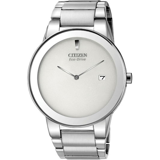 Citizen men's Eco-Drive watch with white dial and stainless steel bracelet