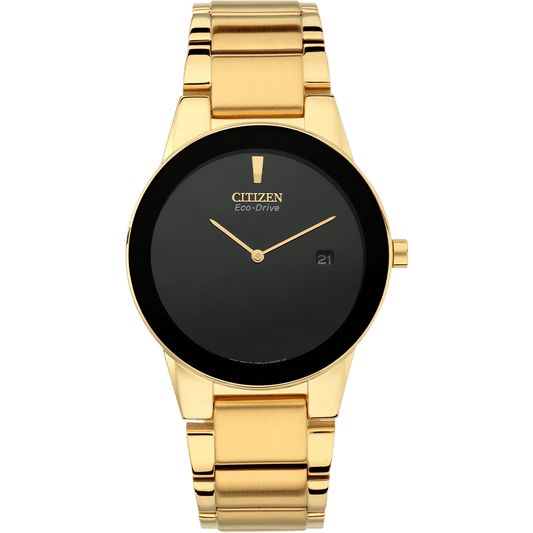 Citizen AU106256E Eco-Drive Quartz Analog Black Dial with Gold-Tone Stainless Steel Watch for Men