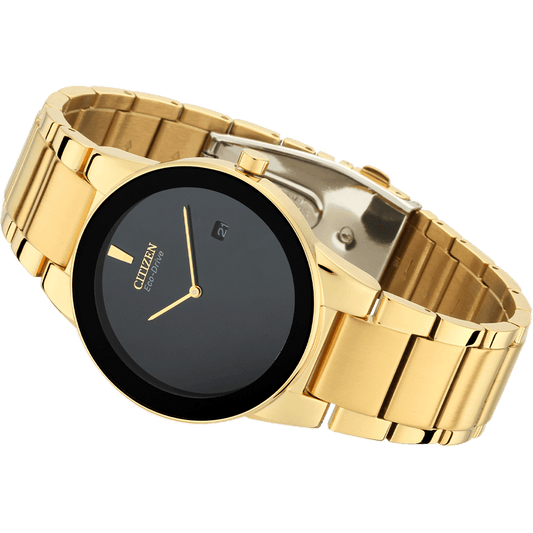 Citizen AU106256E Eco-Drive Quartz Analog Black Dial with Gold-Tone Stainless Steel Watch for Men