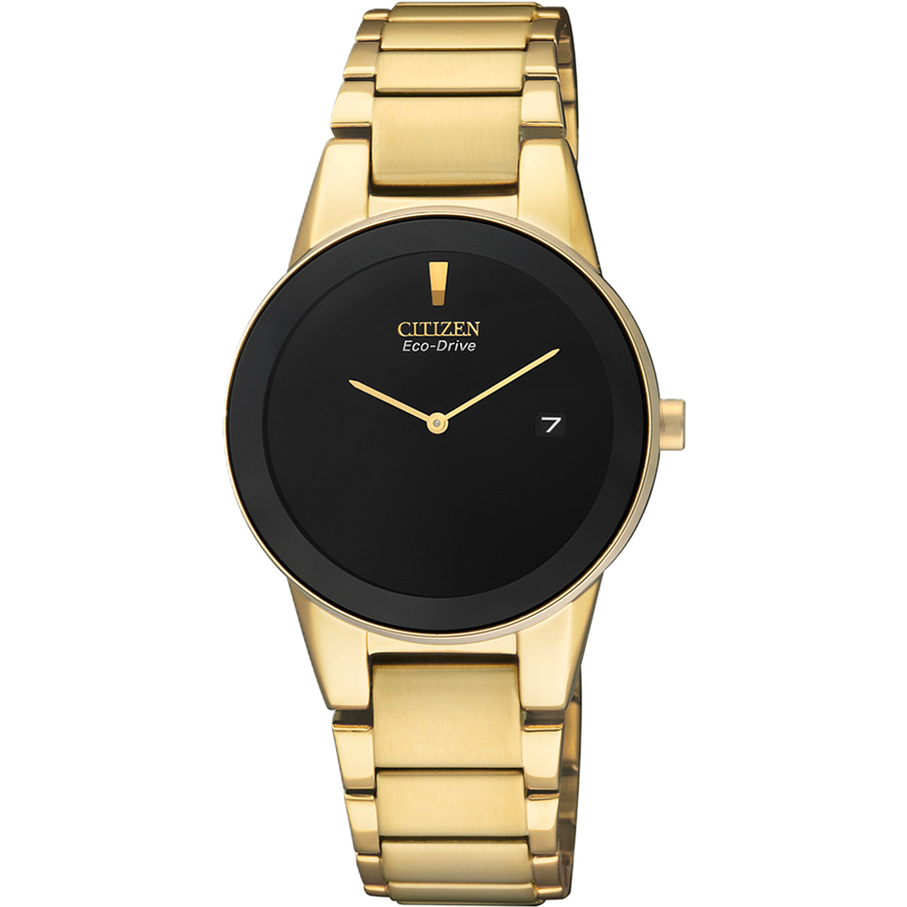 Citizen GA1052-55E Eco-Drive Quartz Chronograph Black Dial Gold-Tone Stainless Steel Watch for Women