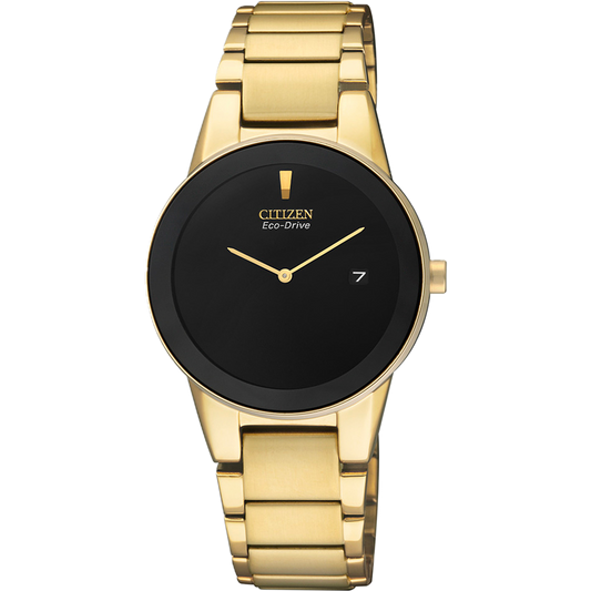 Citizen GA1052-55E Eco-Drive Quartz Chronograph Black Dial Gold-Tone Stainless Steel Watch for Women