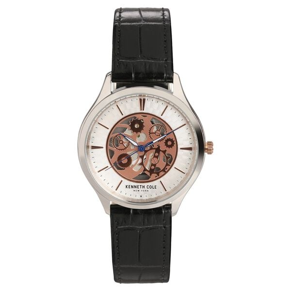 Kenneth Cole KC50631001MN Analog Quartz Men White Dial Black Leather Strap Watch