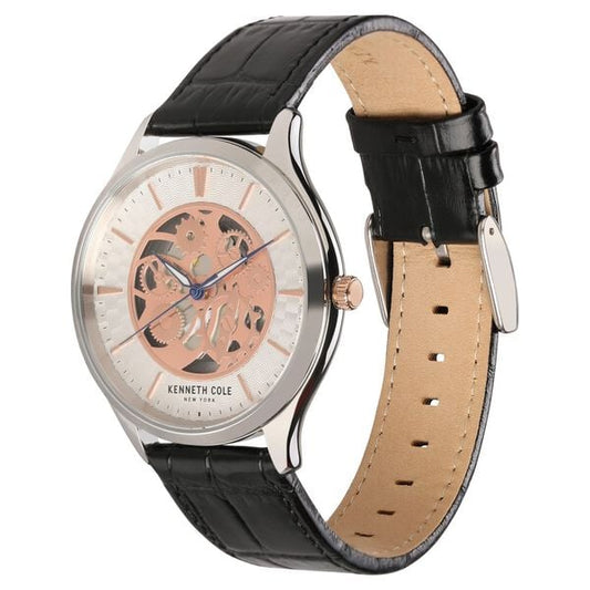Kenneth Cole KC50631001MN Analog Quartz Men White Dial Black Leather Strap Watch