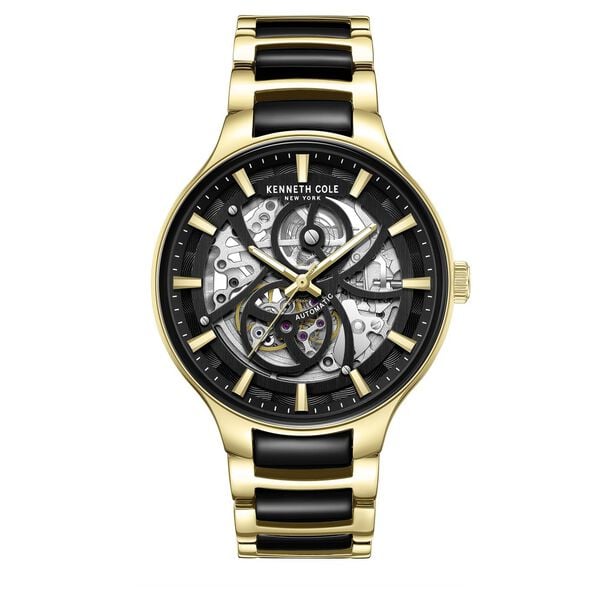 Kenneth Cole KCWGY0059801MN automatic watch front view black skeleton dial