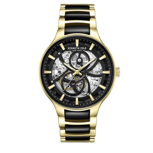 Kenneth Cole KCWGY0059801MN automatic watch front view black skeleton dial
