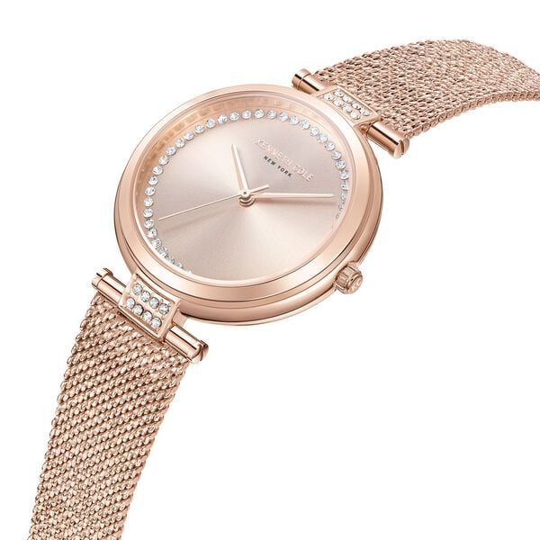Kenneth Cole KCWLG0026802LD Women Quartz Rose‑Gold Dial Rose‑Gold Stainless Steel Mesh Watch