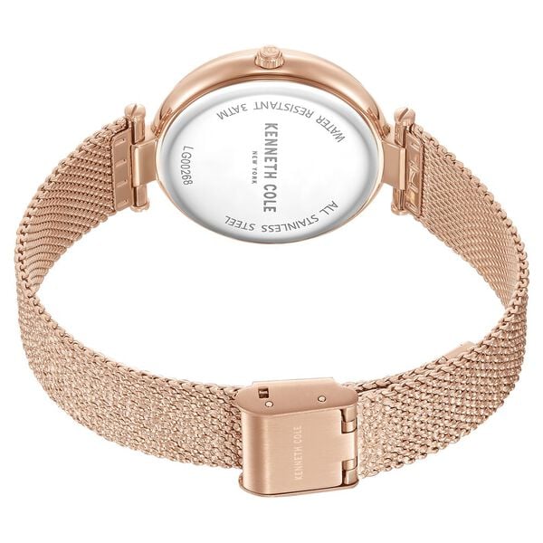 Kenneth Cole KCWLG0026802LD Women Quartz Rose‑Gold Dial Rose‑Gold Stainless Steel Mesh Watch
