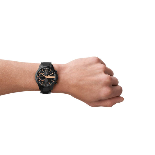 Armani Exchange AX2429I Men's Quartz Chronograph Watch Black CD Texture Dial Black Stainless Steel Bracelet