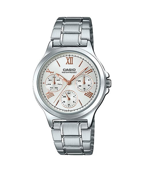 Casio Enticer A1900 women’s silver watch front view