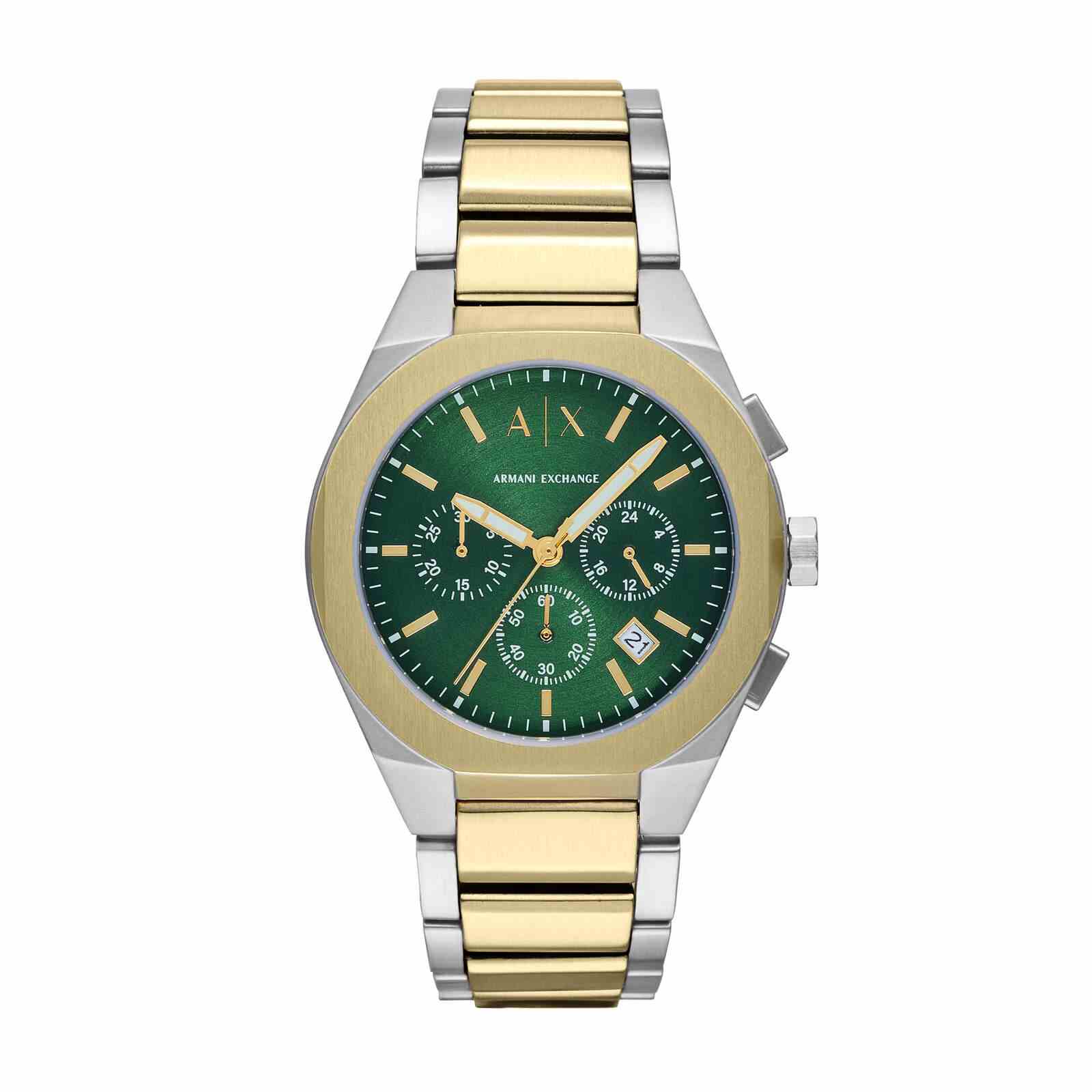 Armani Exchange AX4184I Men's Quartz Chronograph Watch Green Dial Two-Tone Stainless Steel Strap