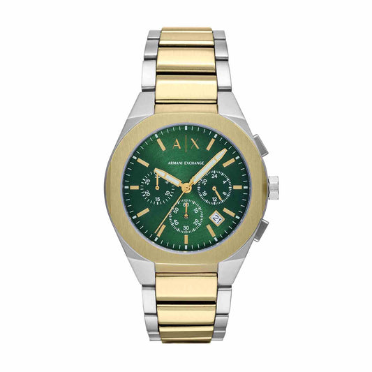 Armani Exchange AX4184I Men's Quartz Chronograph Watch Green Dial Two-Tone Stainless Steel Strap