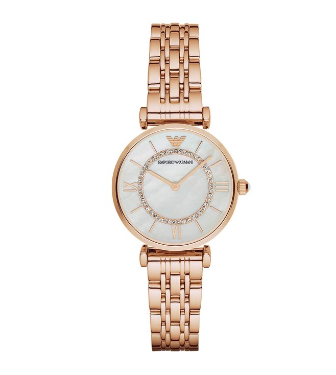 Emporio Armani AR1909 Gianni T-Bar Women's Mother of Pearl Rose Gold Stainless Steel Watch
