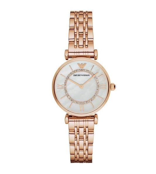 Emporio Armani AR1909 Gianni T-Bar Women's Mother of Pearl Rose Gold Stainless Steel Watch