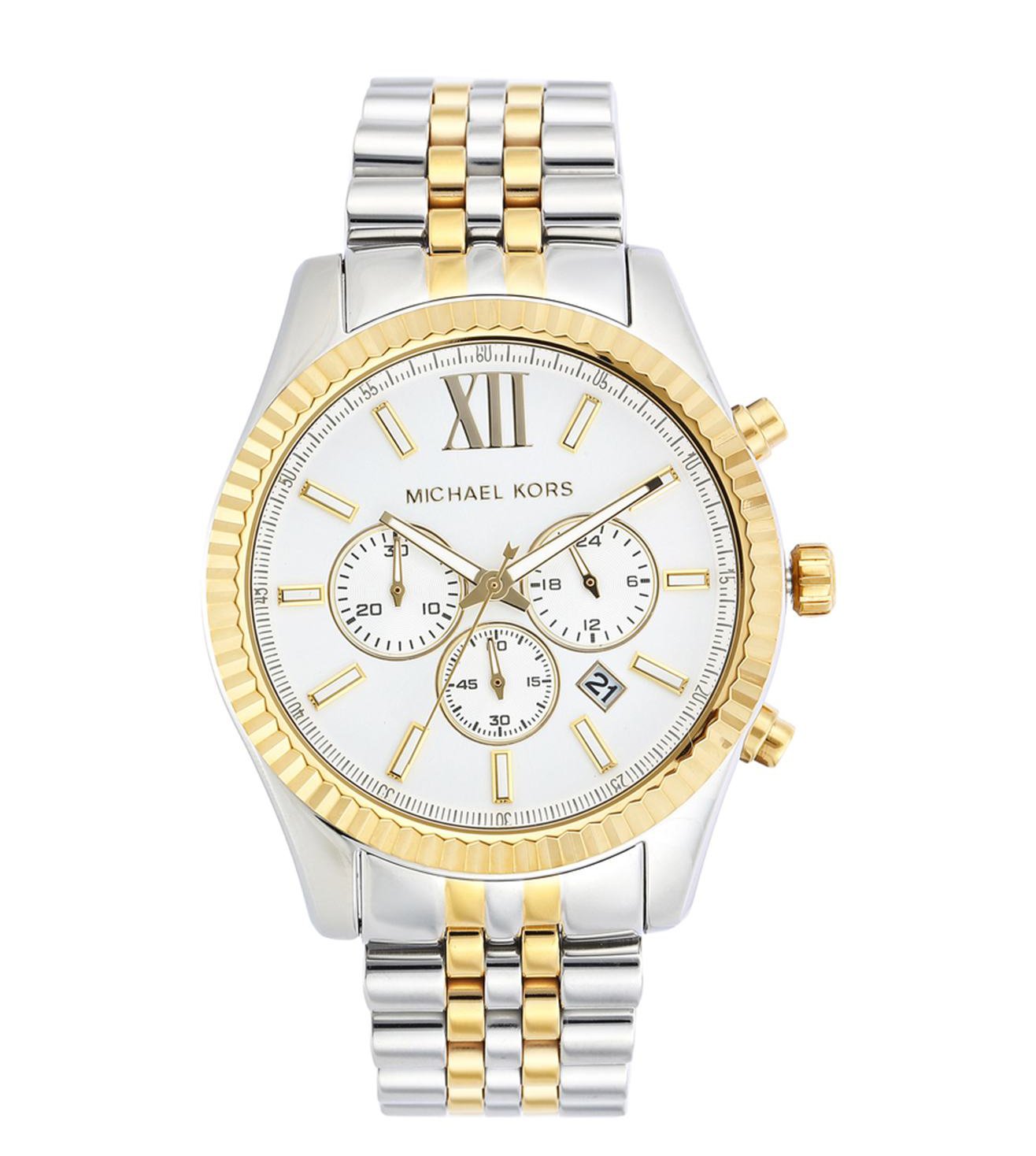 Michael Kors MK8344I Men Quartz White Dial Stainless Steel Two-Tone Lexington Chronograph Watch