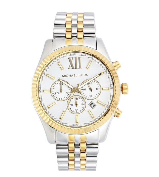 Michael Kors MK8344I Men Quartz White Dial Stainless Steel Two-Tone Lexington Chronograph Watch