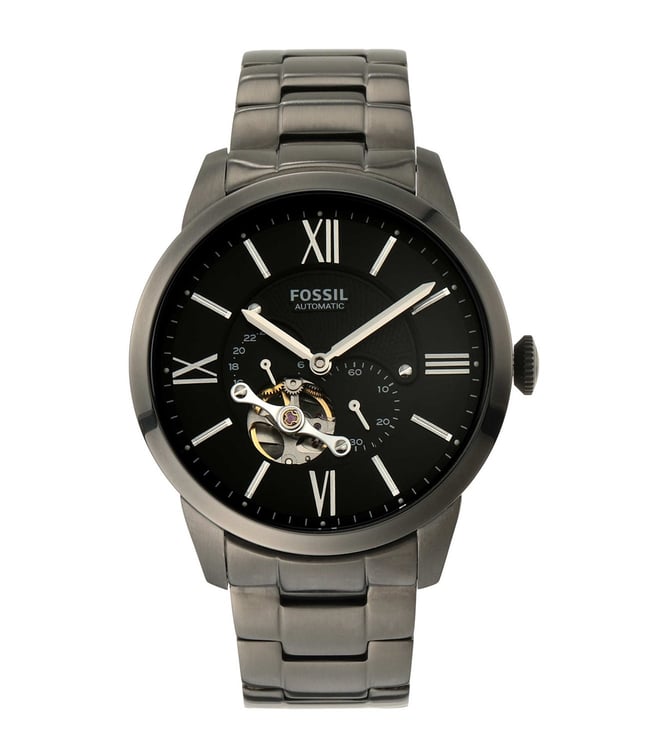 Fossil ME3172I Men's Automatic Skeleton Watch Black Dial Smoke Stainless Steel Strap