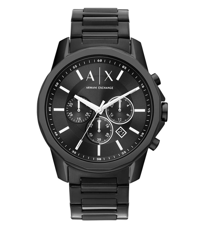 Armani Exchange AX1722I Men's Quartz Chronograph Watch Black CD Texture Dial Black Stainless Steel Bracelet