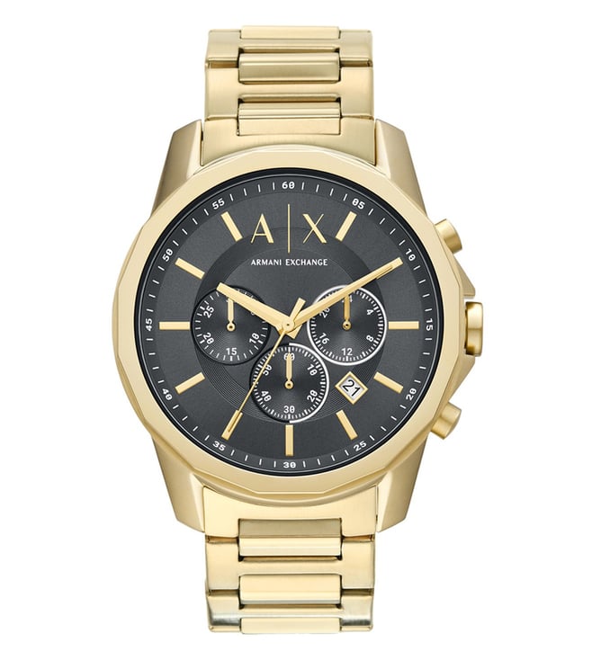 Armani Exchange AX1721I Men's Quartz Chronograph Watch Grey Sunray Dial Gold-Tone Stainless Steel Bracelet