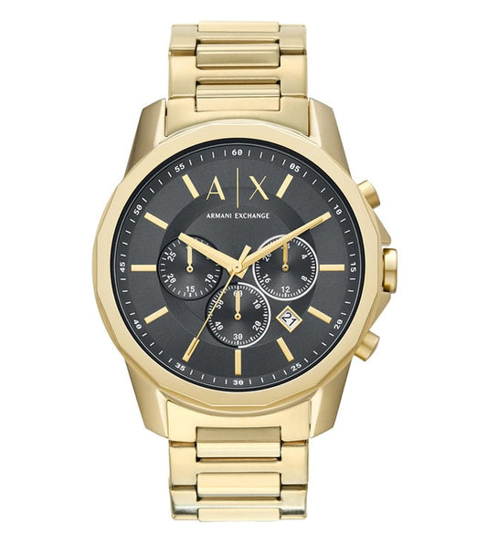 Armani Exchange AX1721I Men's Quartz Chronograph Watch Grey Sunray Dial Gold-Tone Stainless Steel Bracelet