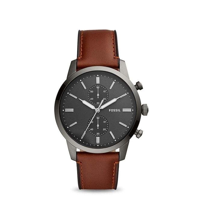 Fossil FS5522I Men's Quartz Chronograph Watch Grey Dial Brown Leather Strap