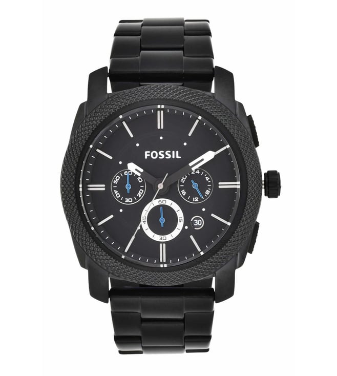 Fossil FS4552I Men's Quartz Chronograph Watch Black Dial Black Stainless Steel Strap