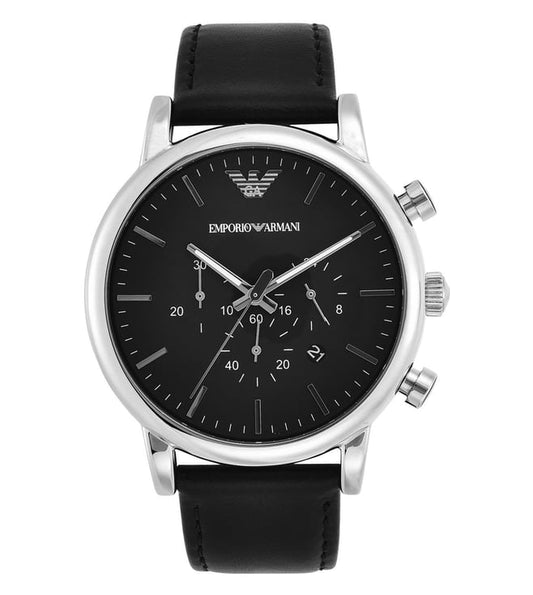 Emporio Armani AR1828 Luigi Men's Black Dial Black Leather Chronograph Watch