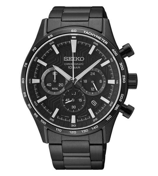 Seiko SSB415P1 Men Quartz Black Dial Stainless Steel Chronograph Watch
