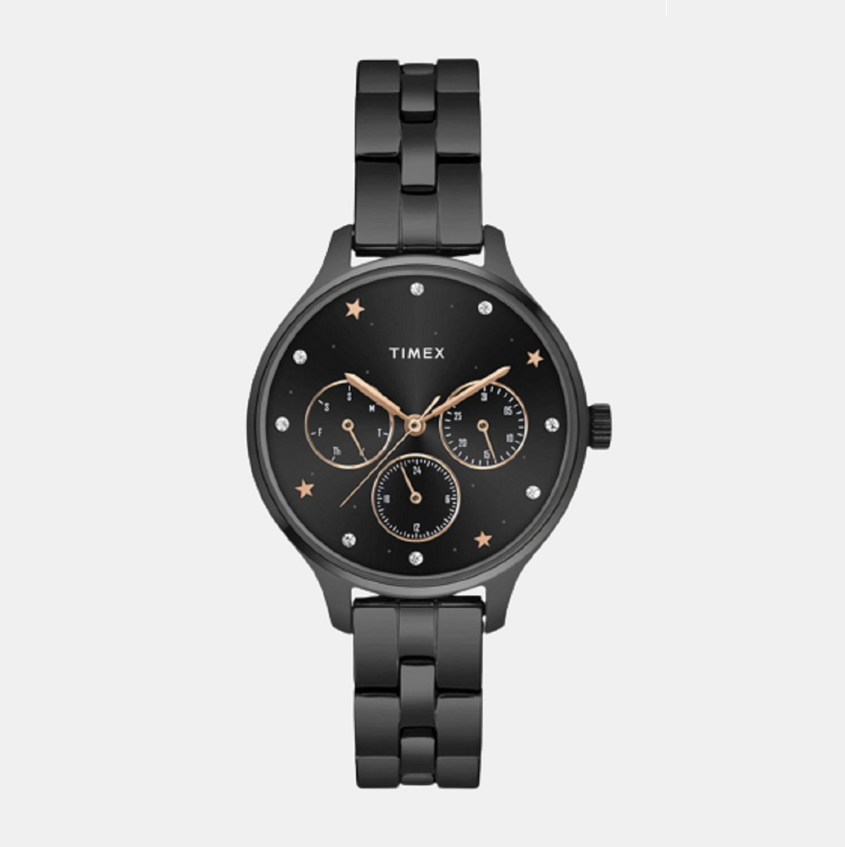 Timex TWEL14816 Black Dial Stainless Steel Bracelet Analog Women Watch – Round Case, Quartz Movement