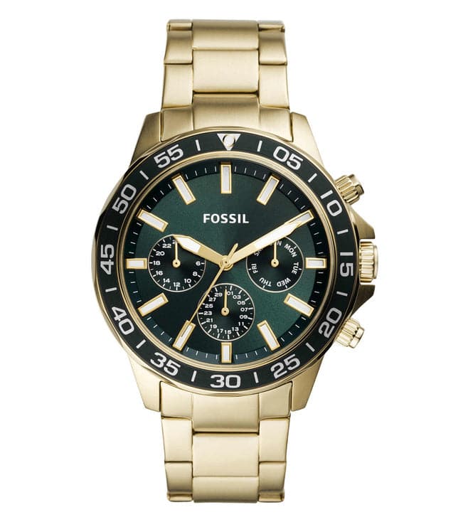 Fossil BQ2493I Men's Quartz Multifunction Watch Green Dial Gold Stainless Steel Strap