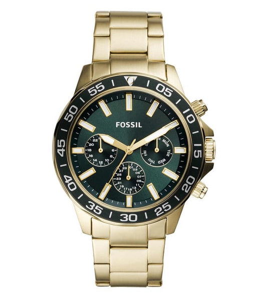Fossil BQ2493I Men's Quartz Multifunction Watch Green Dial Gold Stainless Steel Strap