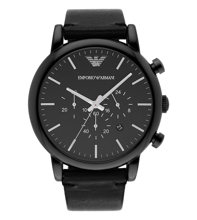 Emporio Armani AR1918 Luigi Men's Black Dial Black Leather Chronograph Watch
