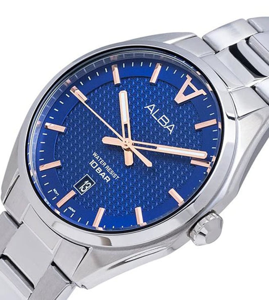Alba AS9K73X1 Analog Quartz Men’s Watch with Blue Dial & Stainless Steel Strap