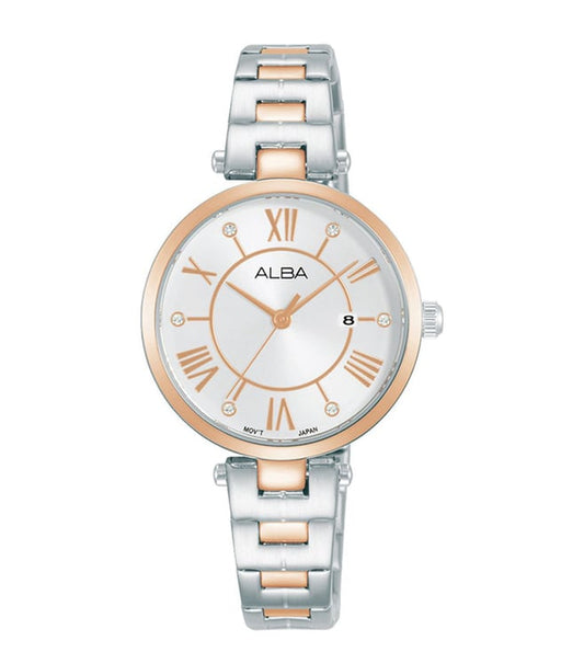 Alba AH7AN4X1 Analog Quartz Ladies’ Watch with Silver Dial & Silver Stainless Steel Strap