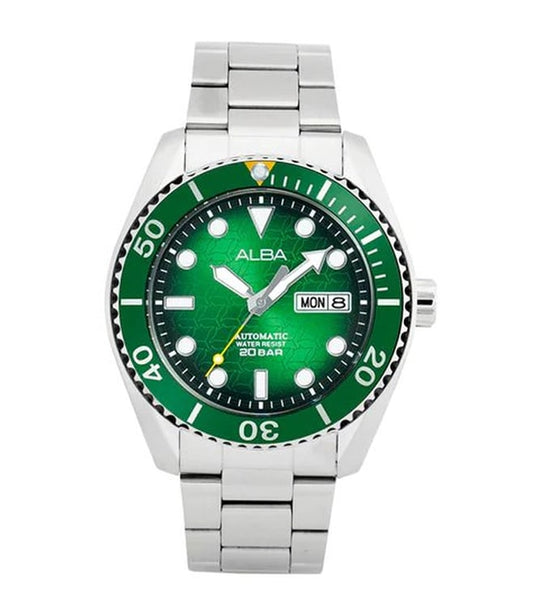 Alba AL4437X1 Men’s Automatic Watch with Green Dial & Silver Stainless-Steel Strap