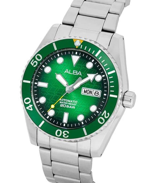 Alba AL4437X1 Men’s Automatic Watch with Green Dial & Silver Stainless-Steel Strap