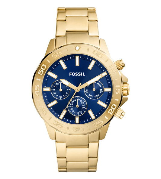 Fossil BQ2706 Men's Quartz Multifunction Watch Blue Dial Gold Stainless Steel Strap