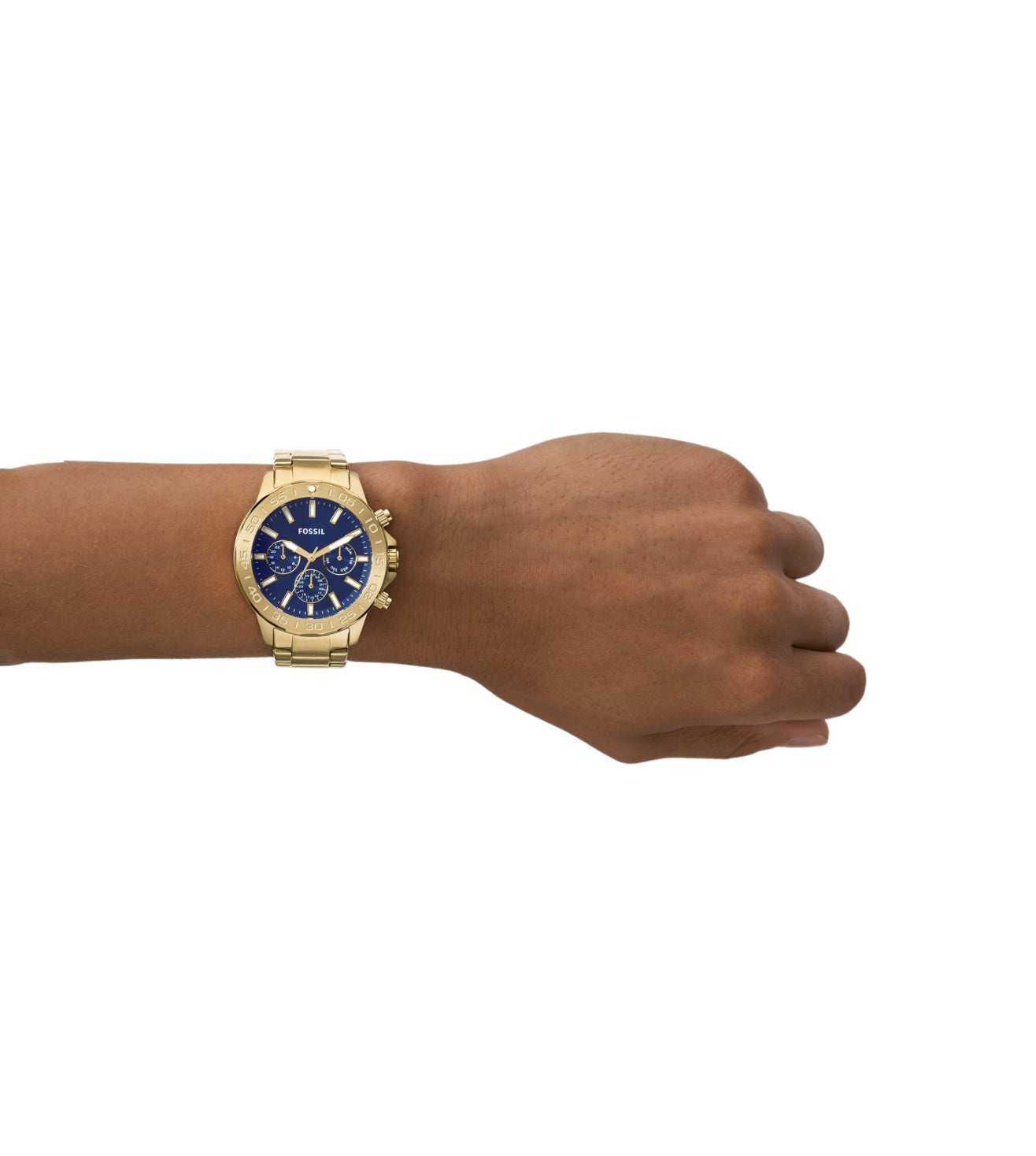 Fossil BQ2706 Men's Quartz Multifunction Watch Blue Dial Gold Stainless Steel Strap